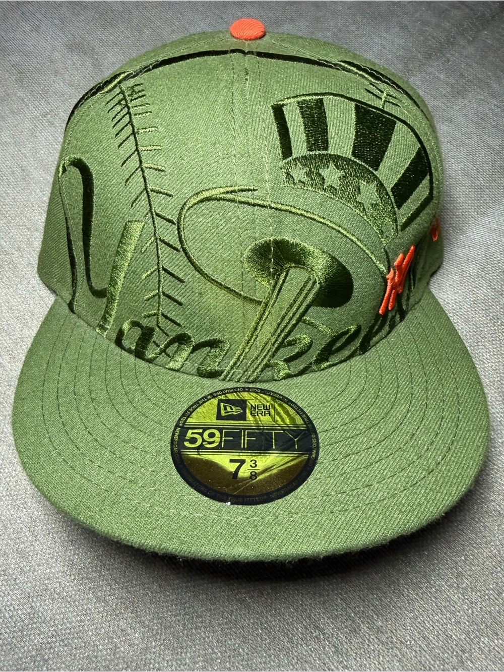 New Era Olive Green Yankees 59FIFTY Fitted Cap with Orange Accents